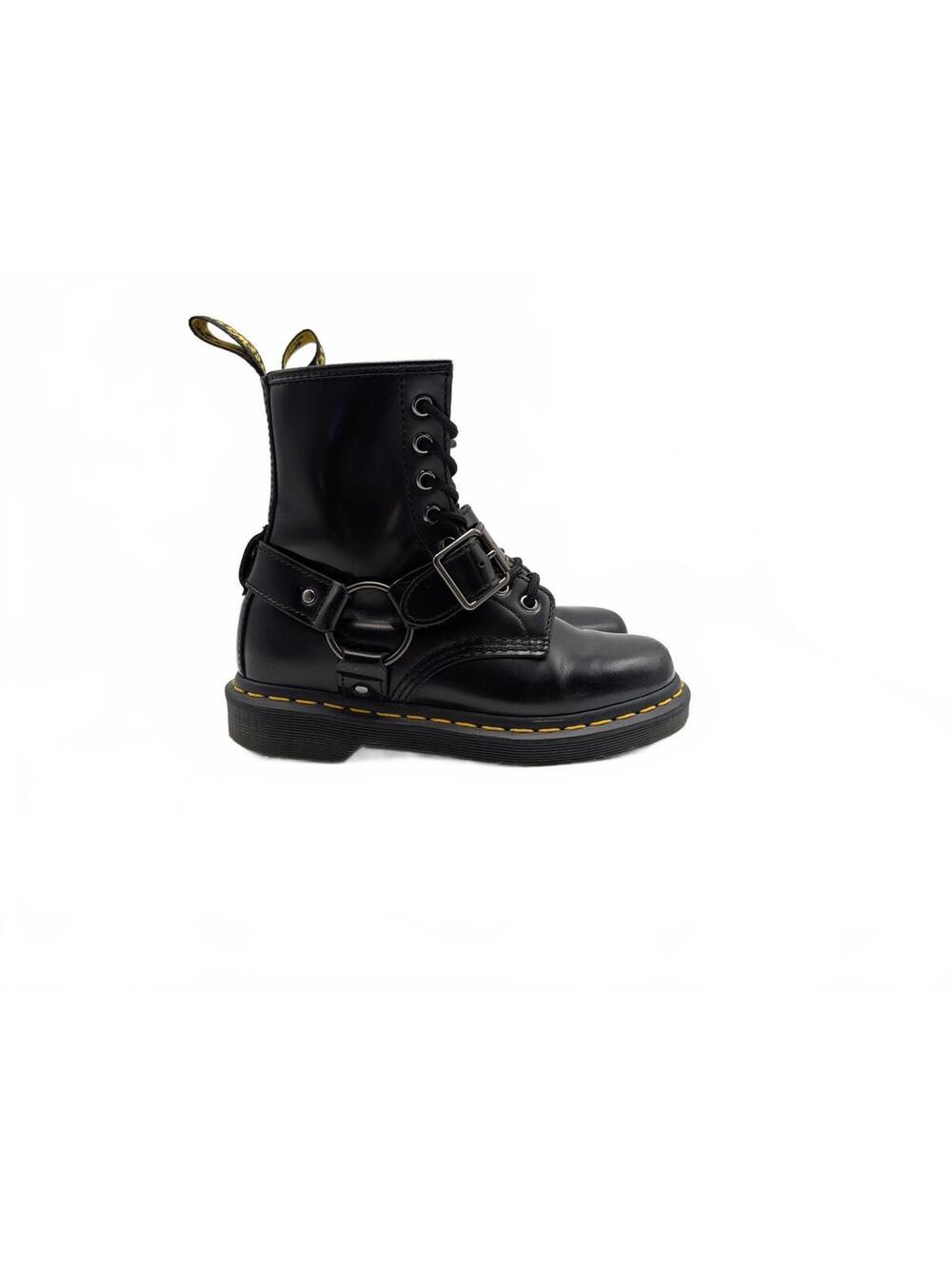 Dr. Martens 1460 Harness Black Polished Smooth Boots Women's Size 6